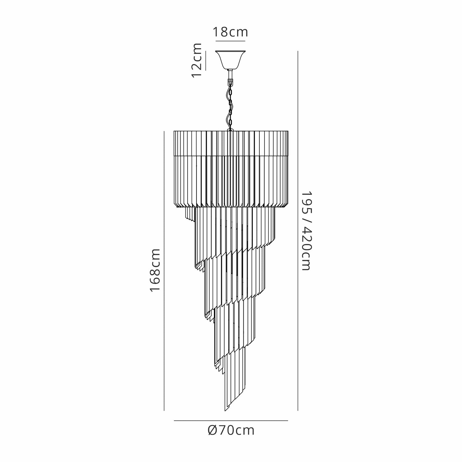 Longhorn 70cm Pendant Round 5 Layer Spiral 23 Light E14, Matt Black / Clear Sculpted Glass, Item Weight: 56.2kg