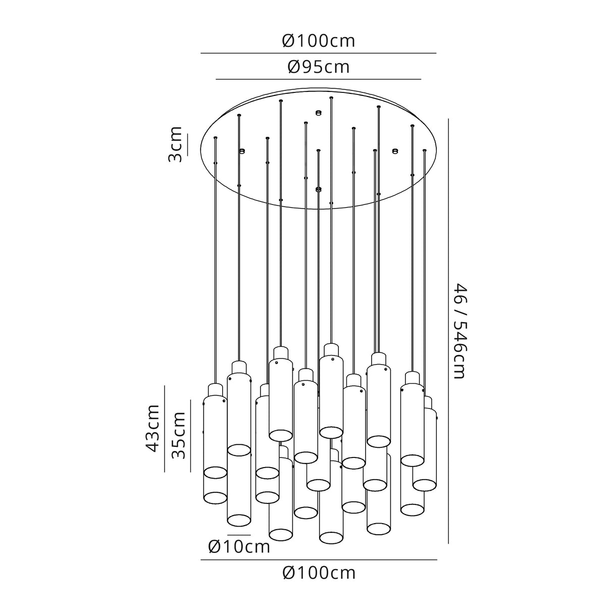Bridges Round Pendant, 21 Light Adjustable E27, Mocha / Amber Glass, Item Weight: 38.2kg