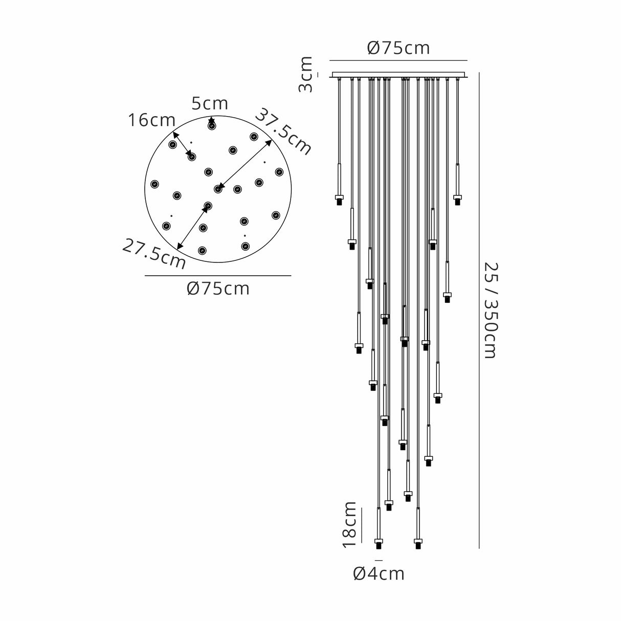 Lathen French Gold 19 Light G9 Universal 3.5m Round Multiple Pendant, Suitable For A Vast Selection Of Glass Shades