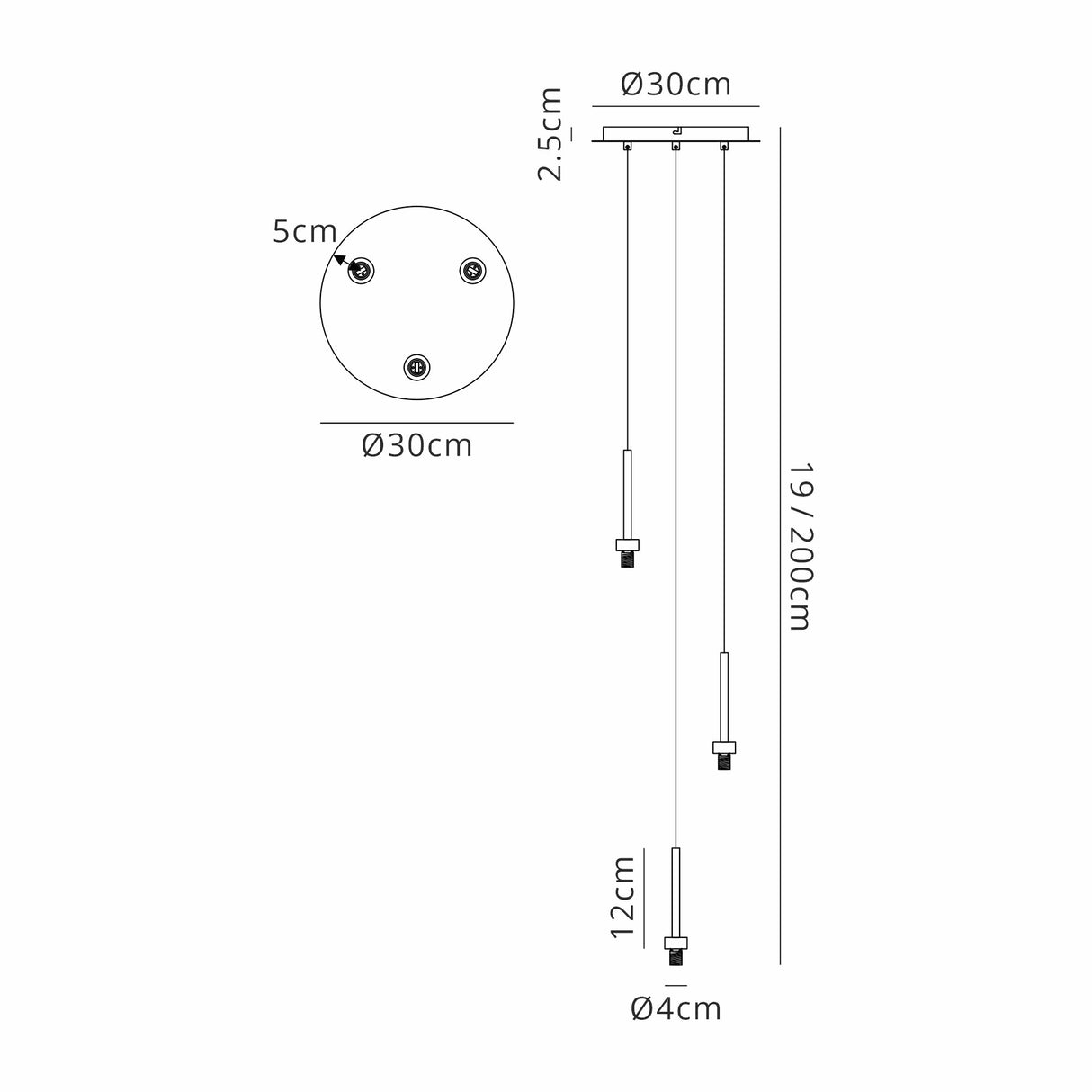Lathen Satin Black 3 Light G9 Universal 2m Round Pendant, Suitable For A Vast Selection Of Glass Shades