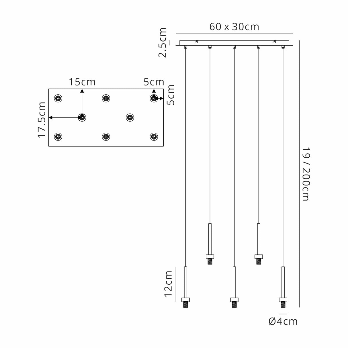 Lathen Satin Black 8 Light G9 Universal 2m Rectangle Multiple Pendant, Suitable For A Vast Selection Of Glass Shades