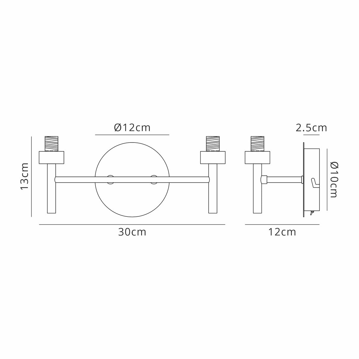 Lathen Satin Black 2 Light G9 Universal Switched Wall Lamp, Suitable For A Vast Selection Of Glass Shades