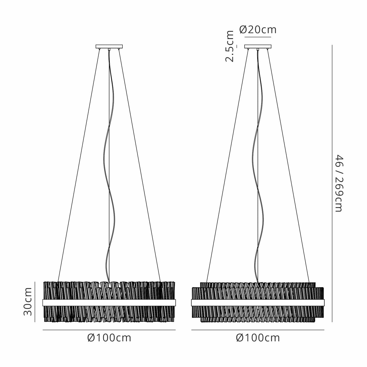 Melville 1m 32 Light G9, Pendant Round, Satin Black / Amber Item Weight: 29.51kg