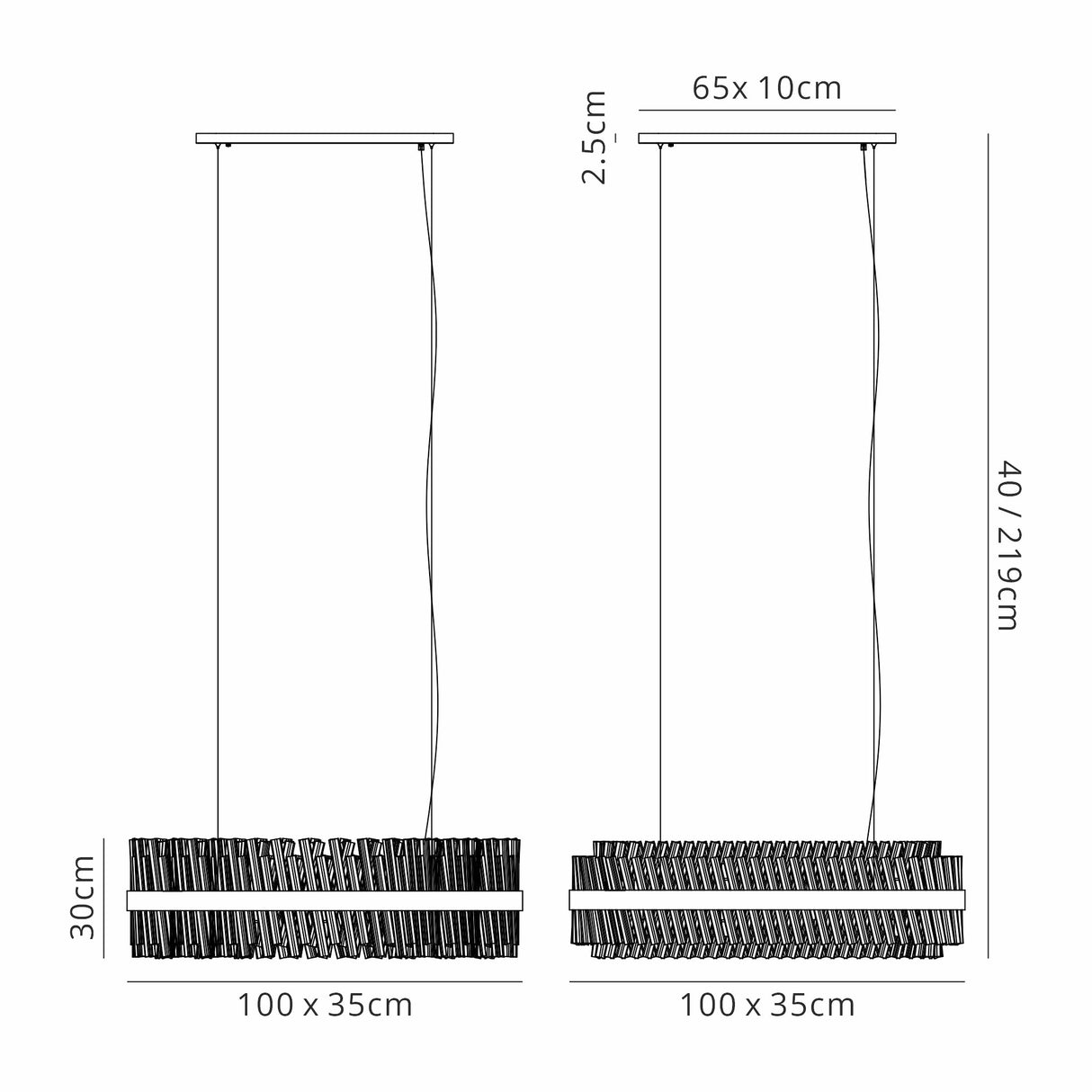 Melville 1m 24 Light G9, Pendant Oblong, Satin Black / Clear Item Weight: 22.65kg