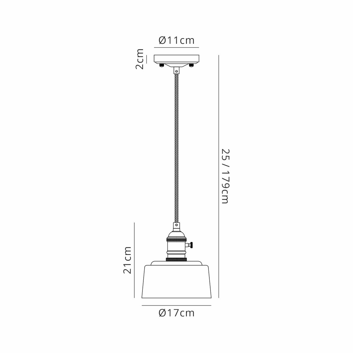 Rae Switched Pendant 1.5m, 1 x E27, Antique Brass / Golden Brown Braided Cable / Brown Bowl Glass