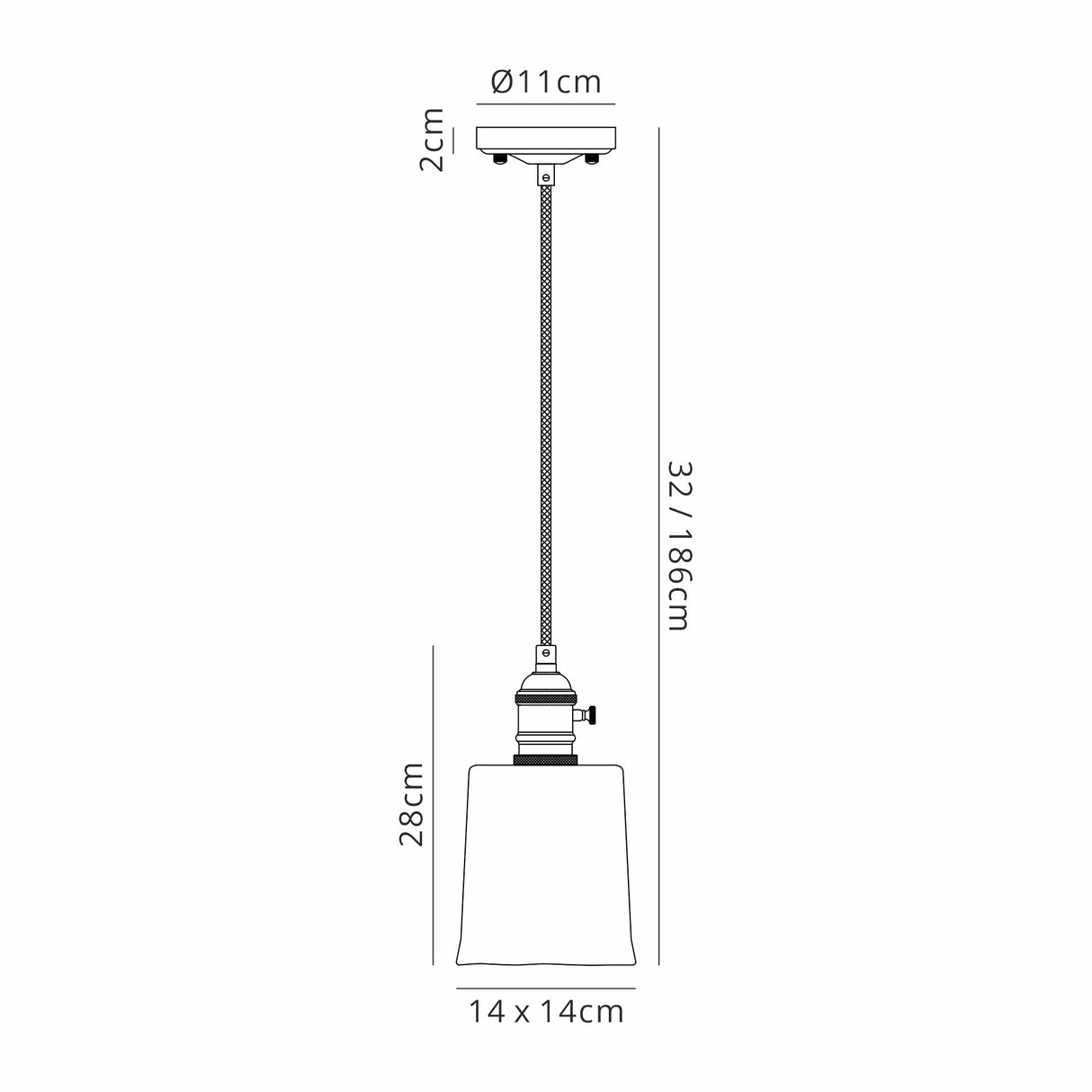 Rae Switched Pendant 1.5m, 1 x E27, Antique Brass / Golden Brown Braided Cable / Brown Square Glass