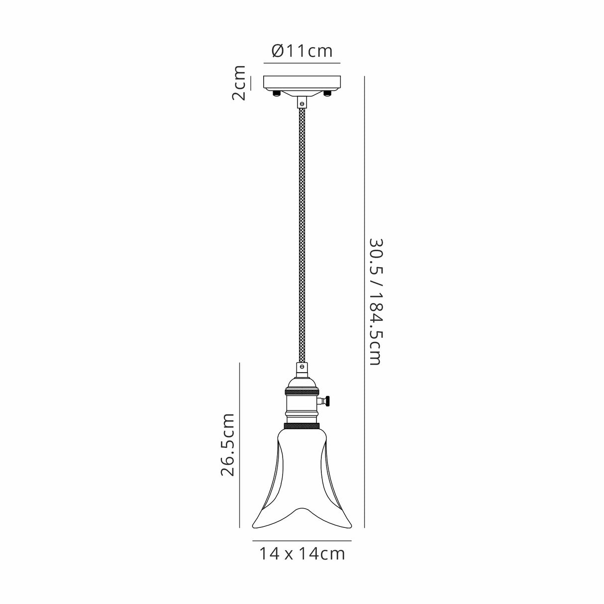 Rae Switched Pendant 1.5m, 1 x E27, Antique Brass / Golden Brown Braided Cable / Brown Flower Glass