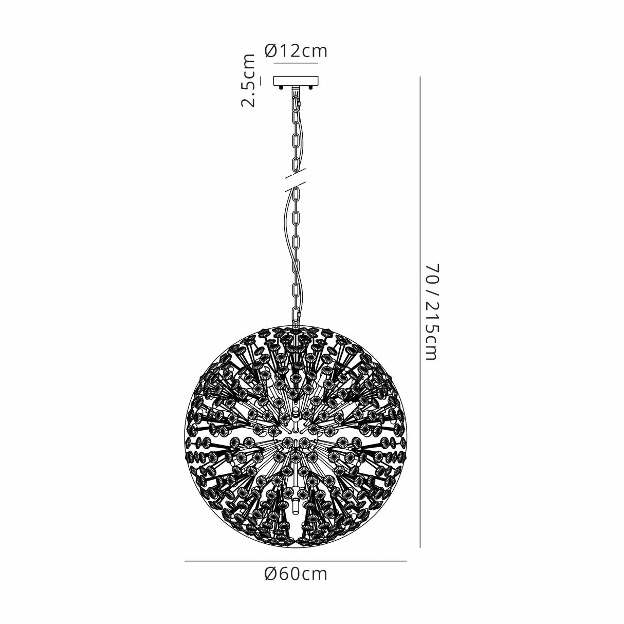 Byrne Pendant 60cm Sphere 16 Light G9 Polished Chrome / Crystal