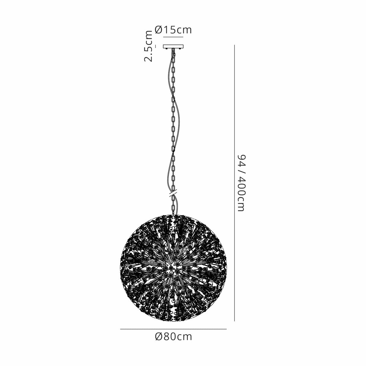 Byrne Pendant 80cm Sphere 24 Light G9 Polished Chrome / Crystal, Item Weight: 19.7kg