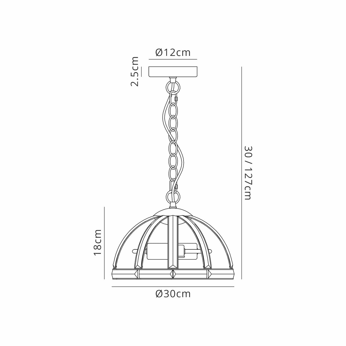Ellison Small Dome Pendant, 2 Light E27, Polished Nickel
