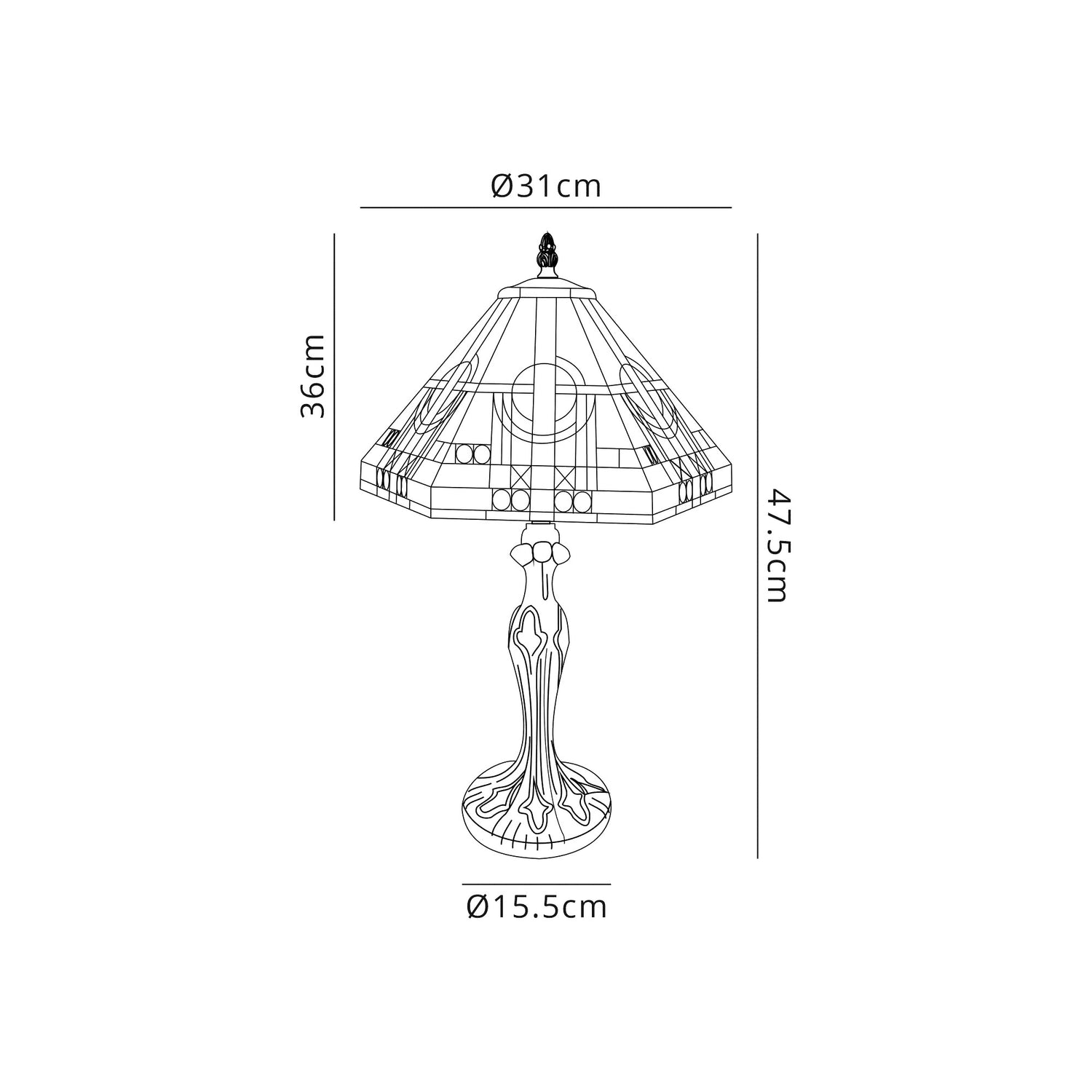 Bould 1 Light Curved Table Lamp E27 With 30cm Tiffany Shade, White/Grey/Black/Clear Crystal/Aged Antique Brass