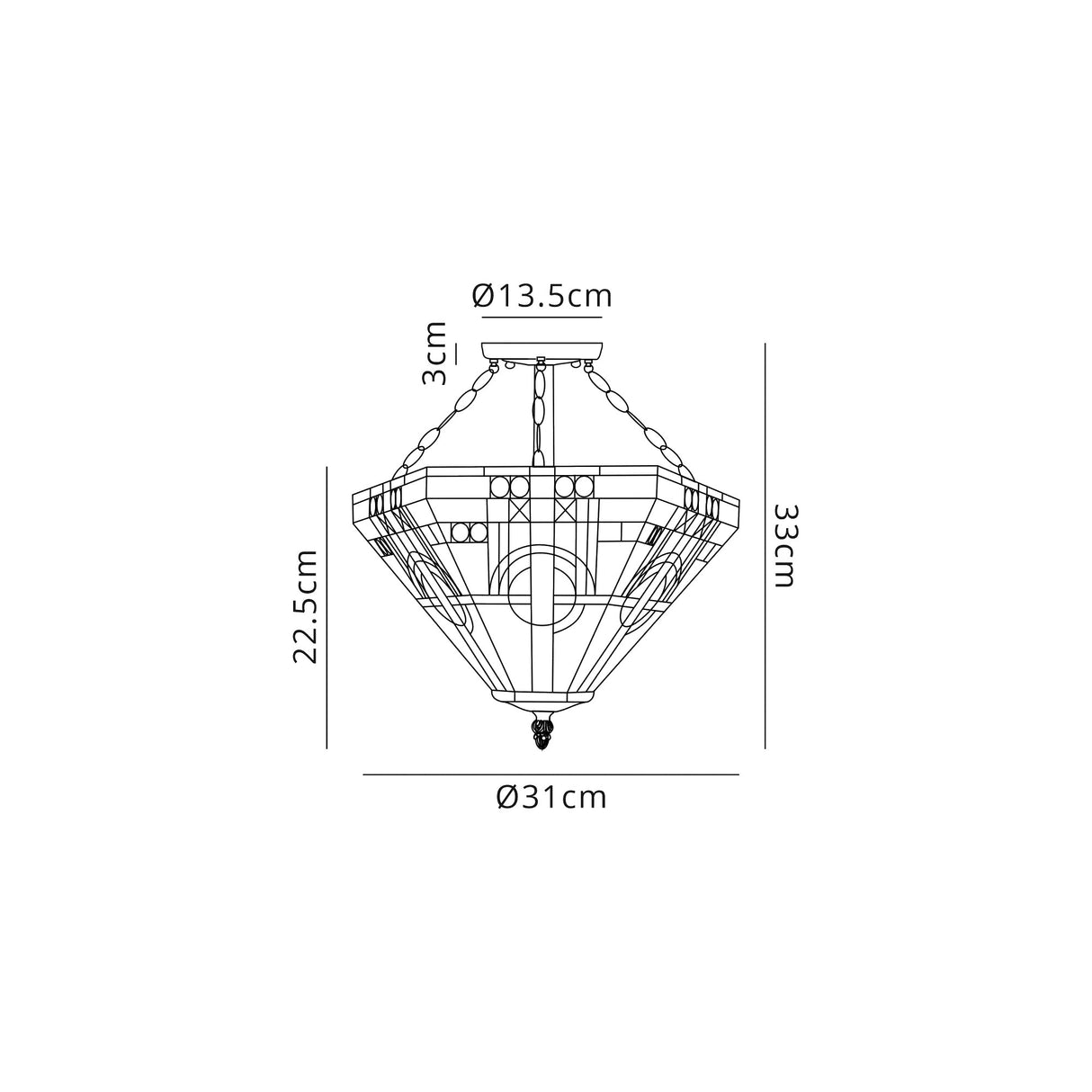Bould 2 Light E27 Semi Flush With Tiffany Shade 30cm Shade, White/Grey/Black/Clear Crystal/Aged Antique Brass