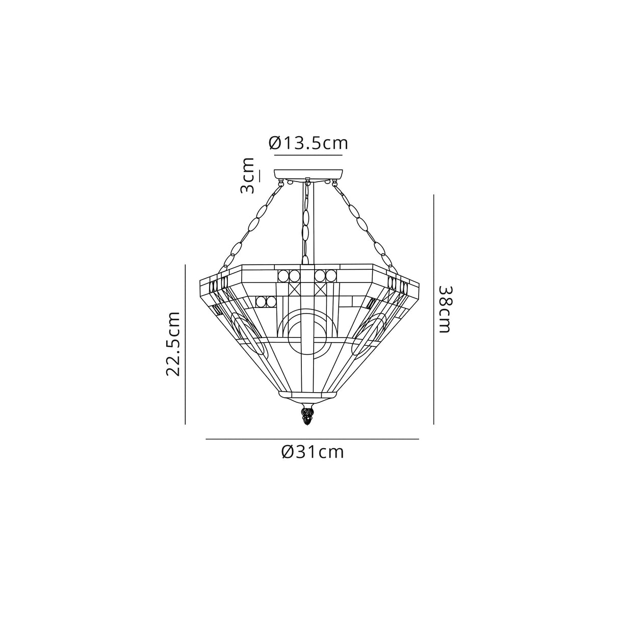 Bould 3 Light E27 Semi Flush With Tiffany Shade 30cm Shade, White/Grey/Black/Clear Crystal/Aged Antique Brass