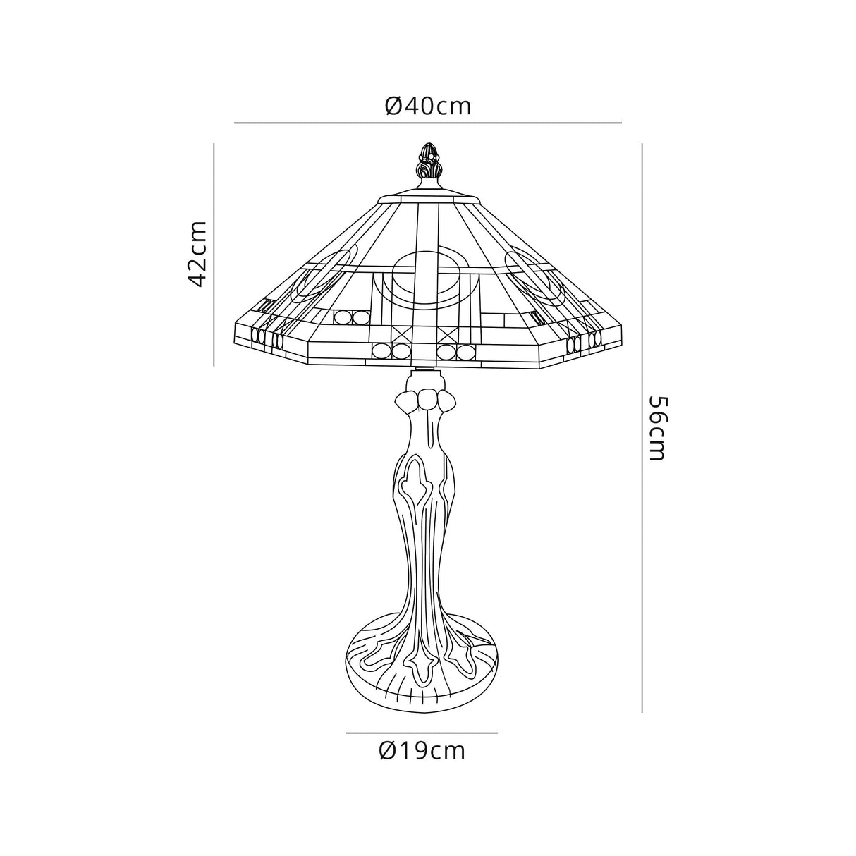 Bould 2 Light Curved Table Lamp E27 With 40cm Tiffany Shade, White/Grey/Black/Clear Crystal/Aged Antique Brass