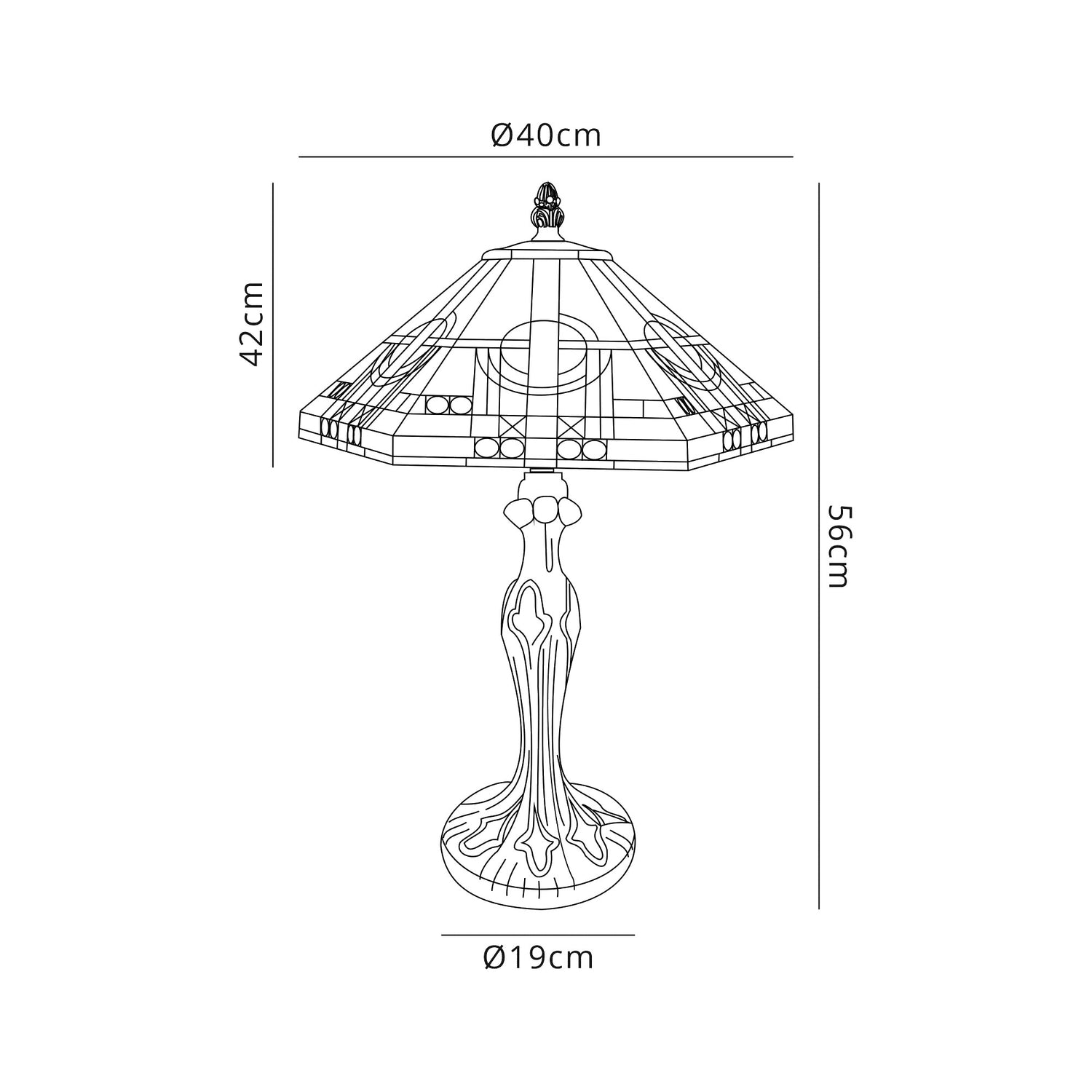 Bould 2 Light Curved Table Lamp E27 With 40cm Tiffany Shade, White/Grey/Black/Clear Crystal/Aged Antique Brass