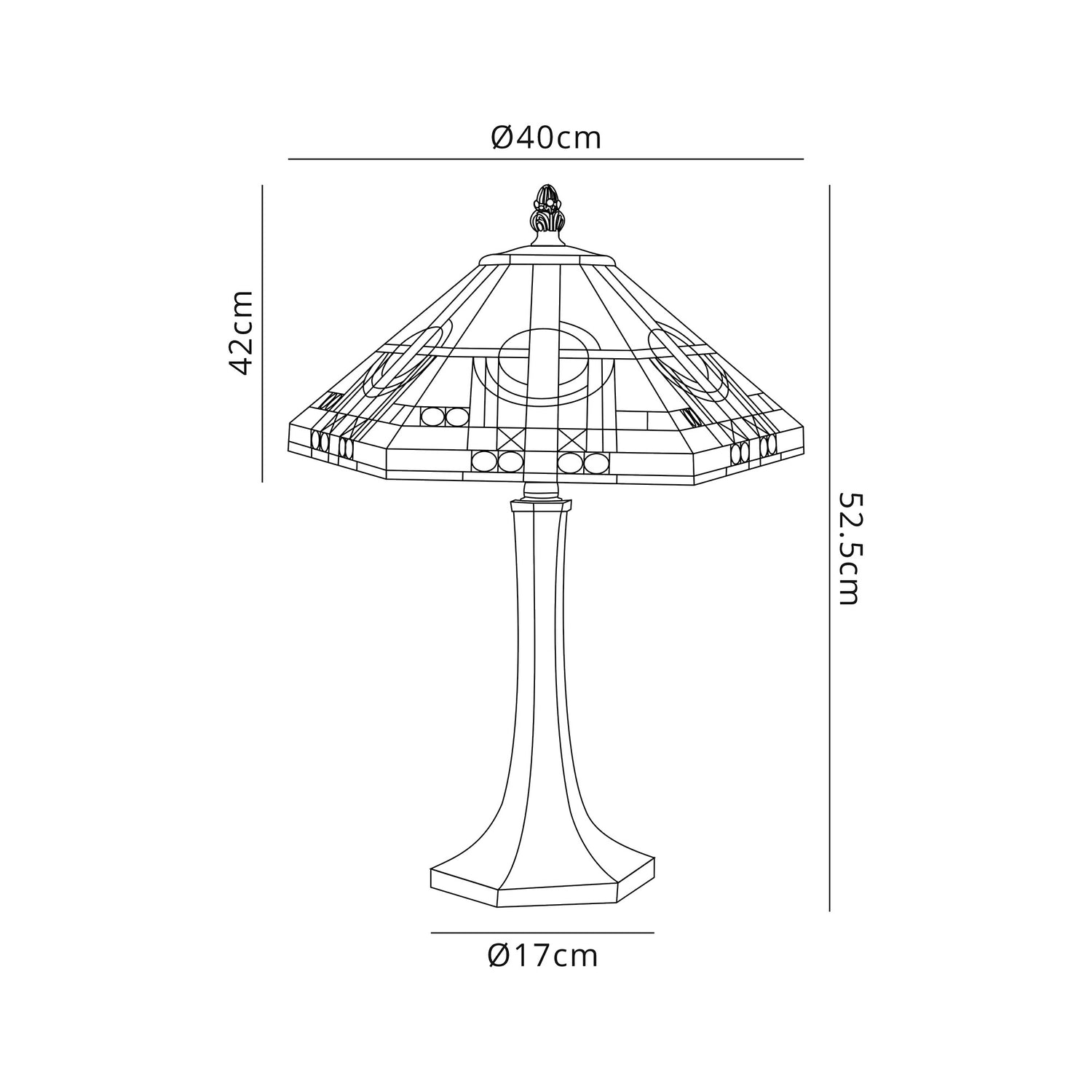 Bould 2 Light Octagonal Table Lamp E27 With 40cm Tiffany Shade, White/Grey/Black/Clear Crystal/Aged Antique Brass