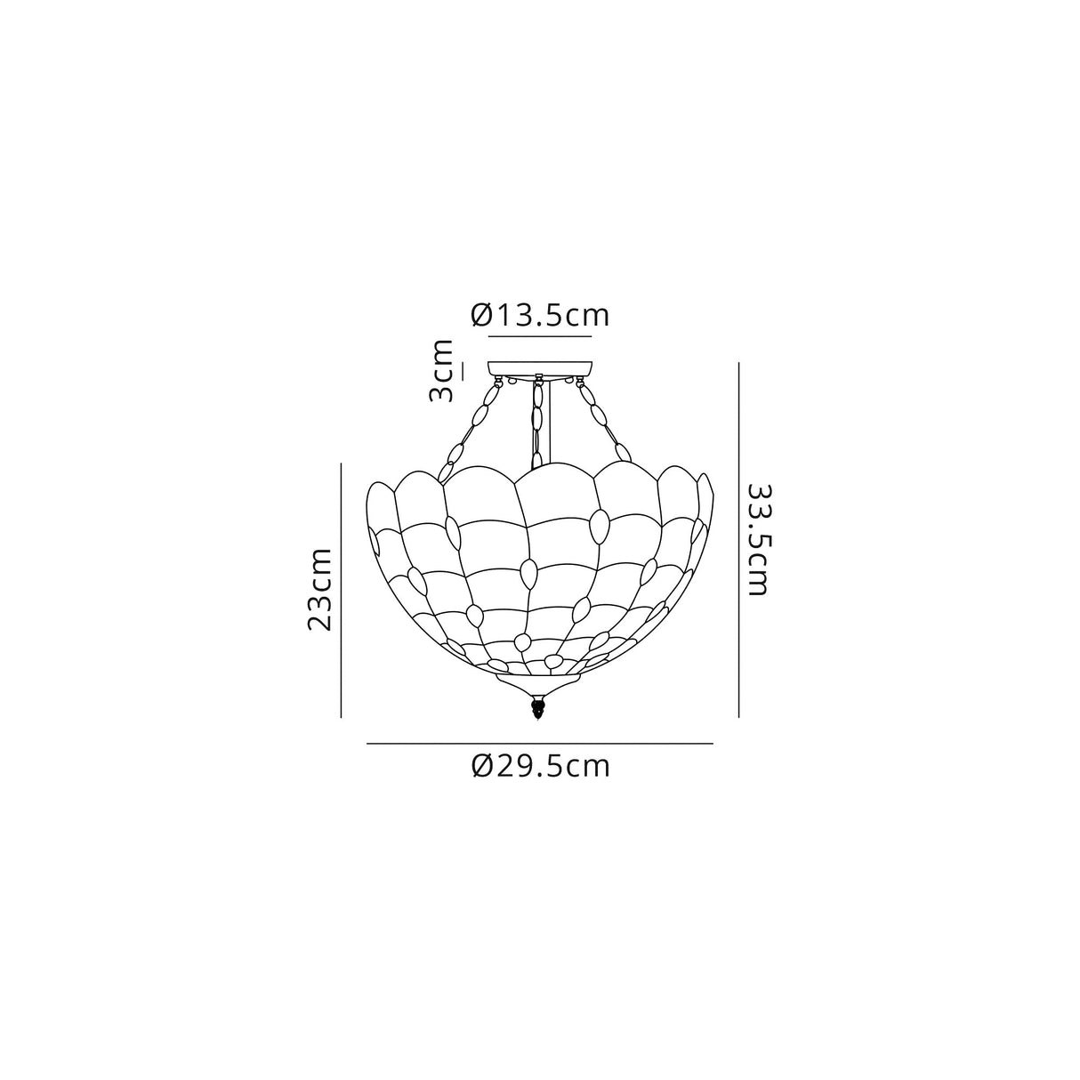 Finney 2 Light Semi Flush E27 With 30cm Tiffany Shade, Beige/Clear Crystal/Aged Antique Brass