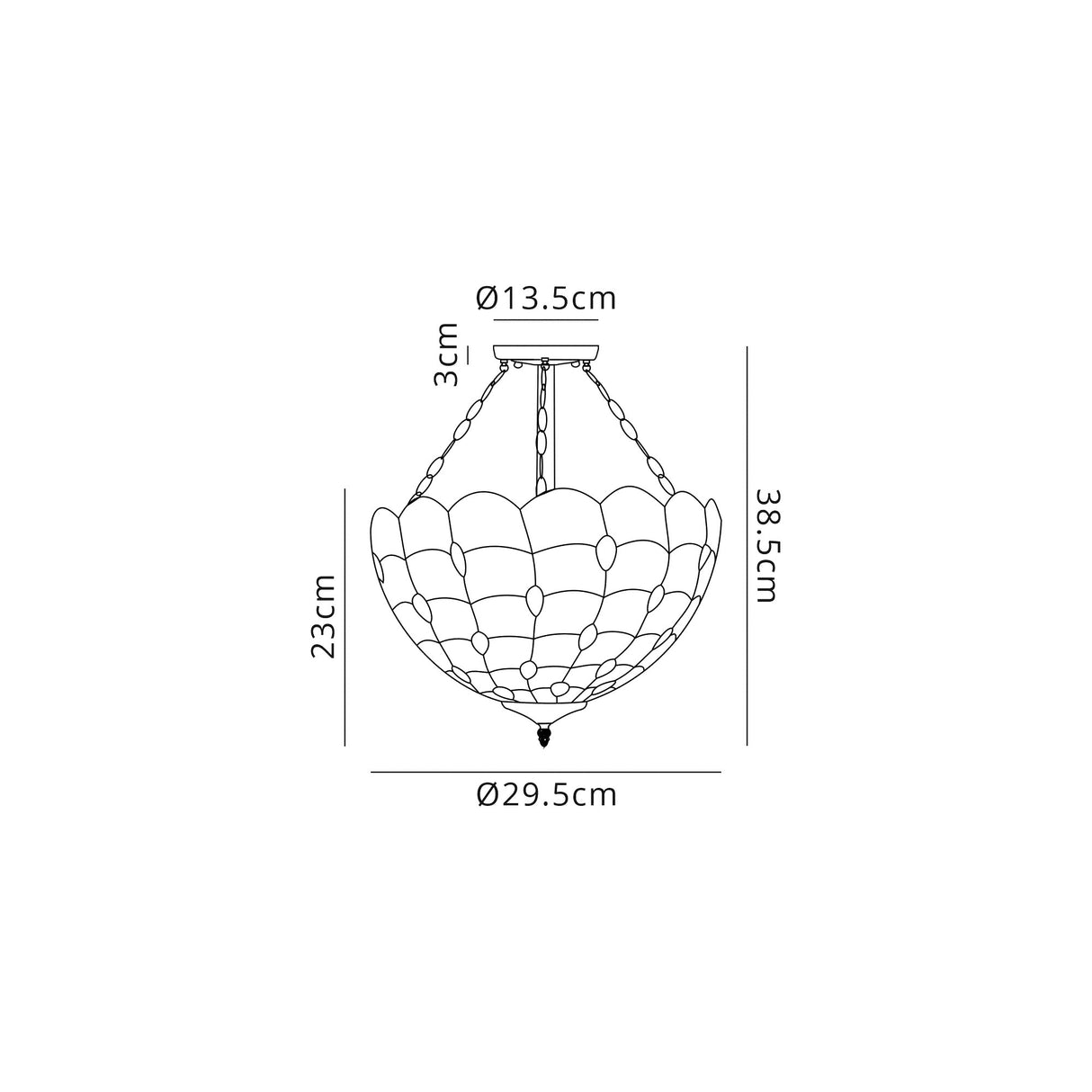 Finney 3 Light Semi Flush E27 With 30cm Tiffany Shade, Beige/Clear Crystal/Aged Antique Brass