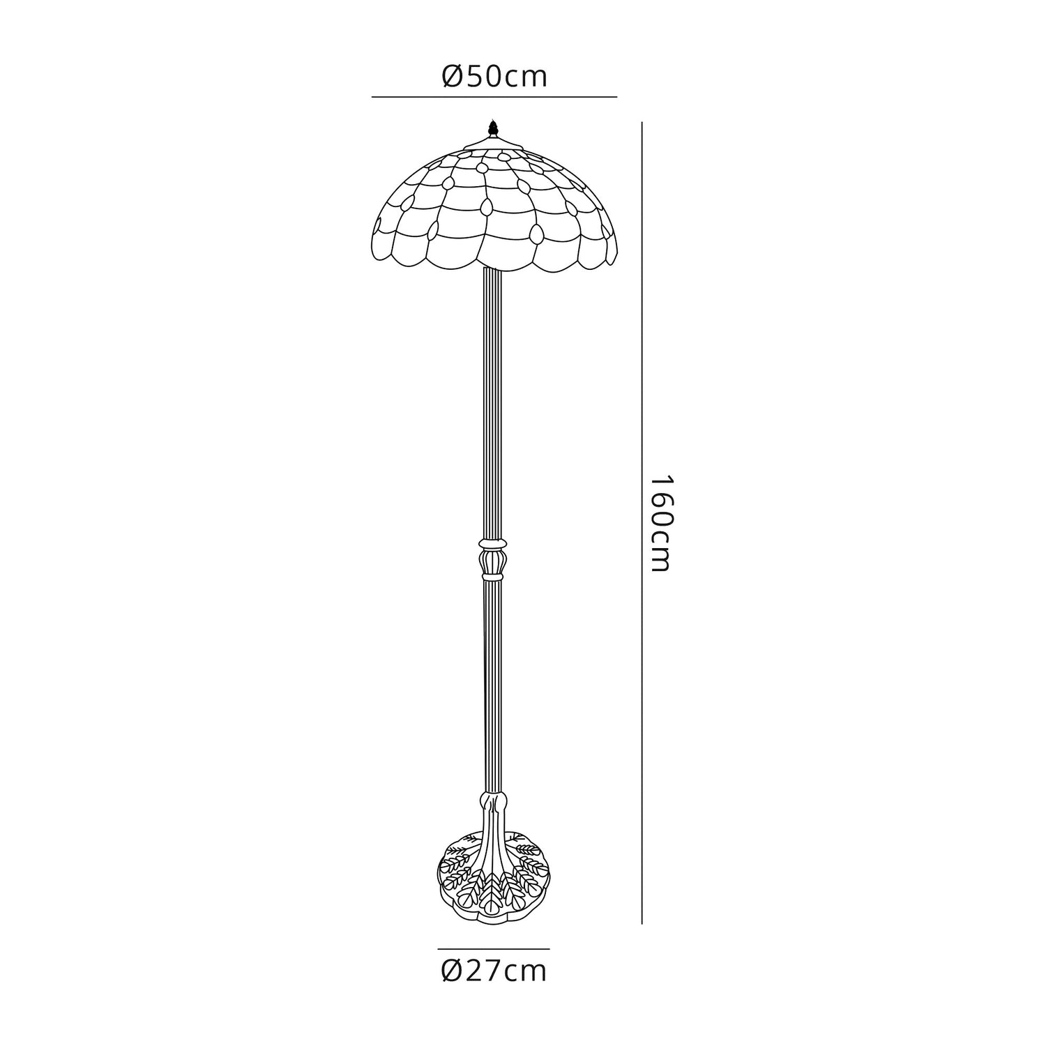 Finney 2 Light Leaf Design Floor Lamp E27 With 50cm Tiffany Shade, Beige/Clear Crystal/Aged Antique Brass