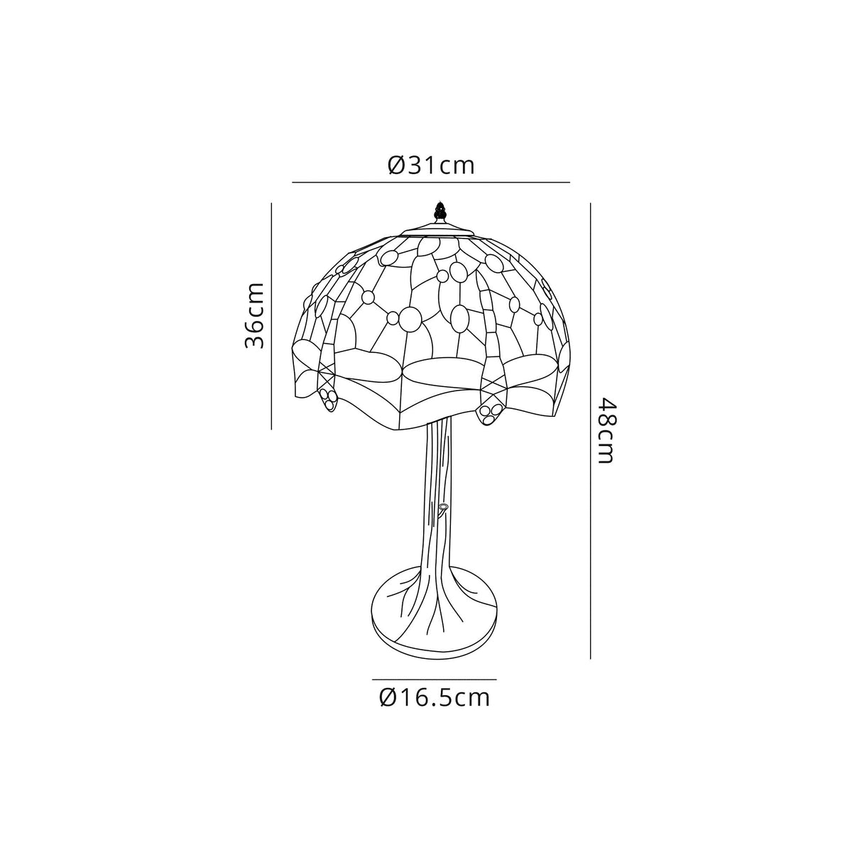 Hinnigan 1 Light Tree Like Table Lamp E27 With 30cm Tiffany Shade, Blue/Orange/Crystal/Aged Antique Brass