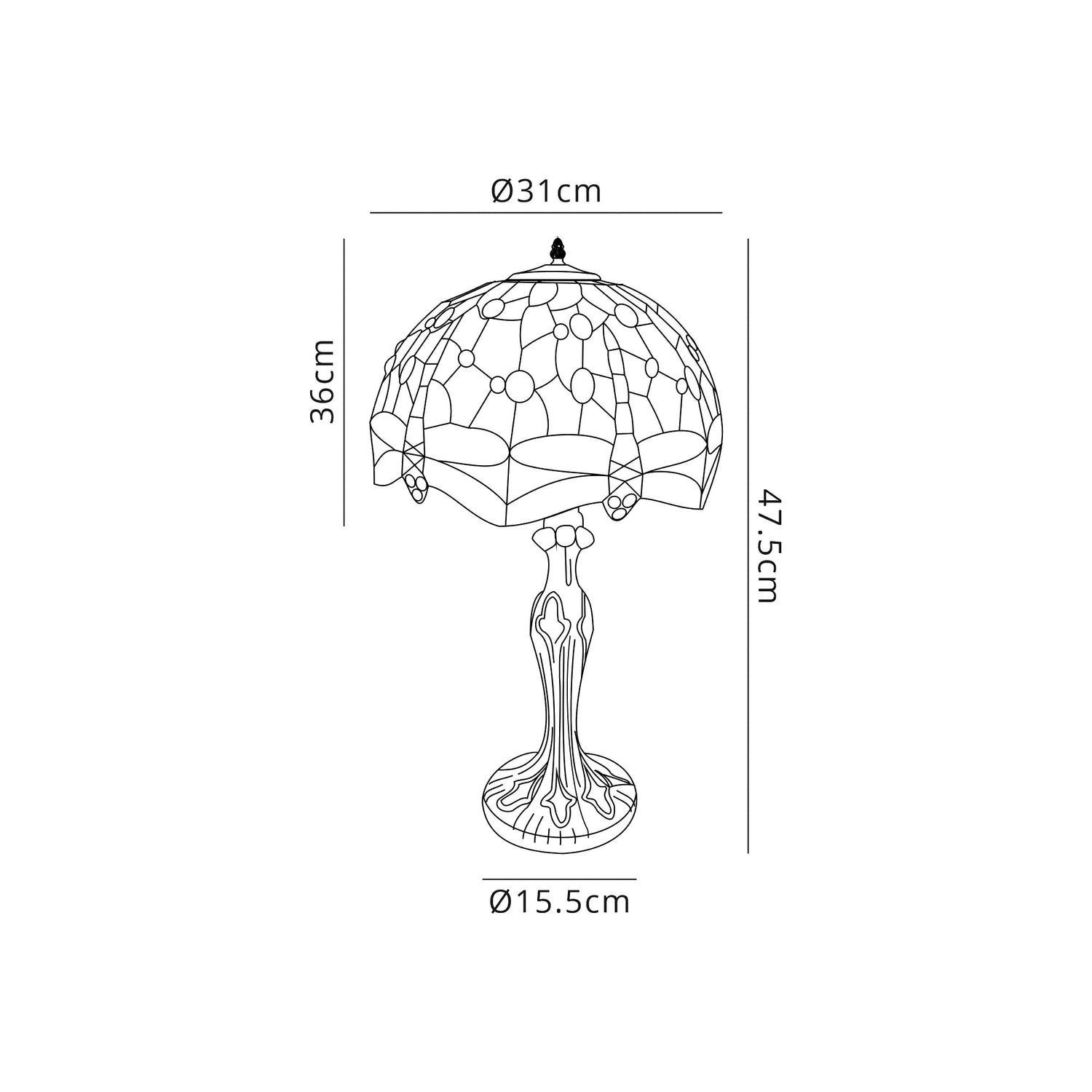 Hinnigan 1 Light Curved Table Lamp E27 With 30cm Tiffany Shade, Blue/Orange/Crystal/Aged Antique Brass