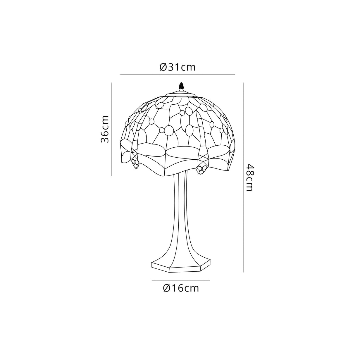 Hinnigan 1 Light Octagonal Table Lamp E27 With 30cm Tiffany Shade, Blue/Orange/Crystal/Aged Antique Brass