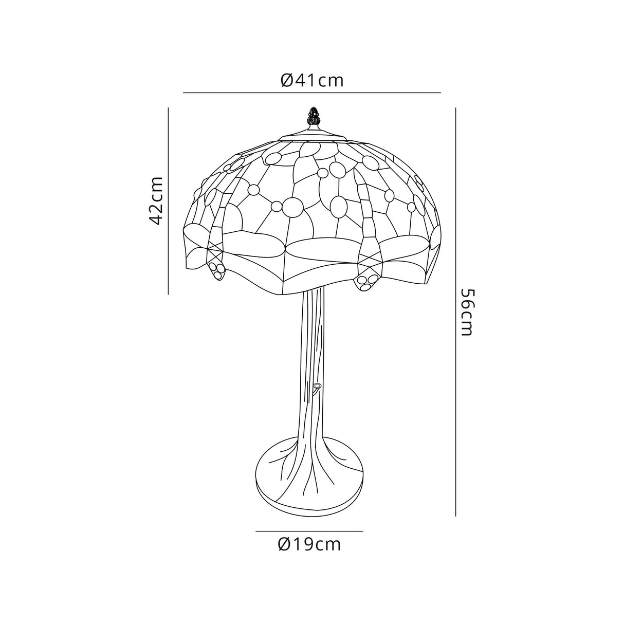 Hinnigan 2 Light Tree Like Table Lamp E27 With 40cm Tiffany Shade, Blue/Orange/Crystal/Aged Antique Brass