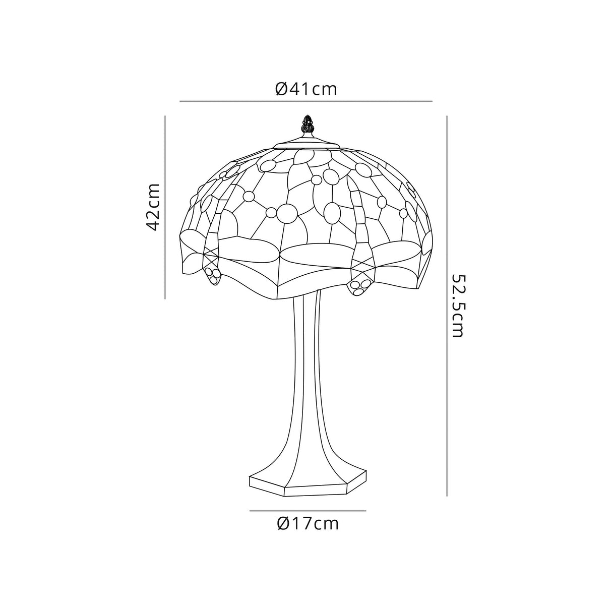 Hinnigan 2 Light Octagonal Table Lamp E27 With 40cm Tiffany Shade, Blue/Orange/Crystal/Aged Antique Brass