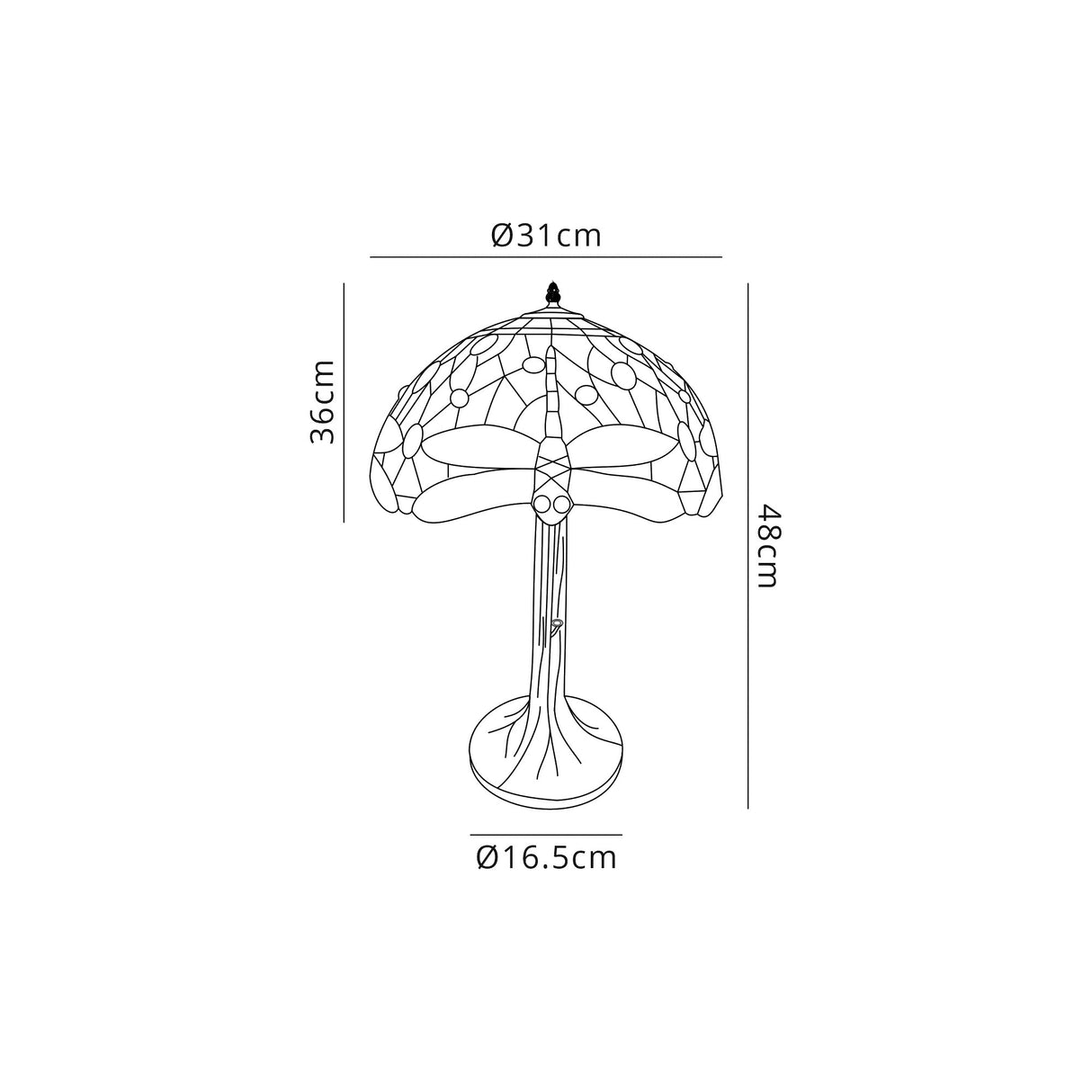 Hinnigan 1 Light Tree Like Table Lamp E27 With 30cm Tiffany Shade, Purple/Pink/Crystal/Aged Antique Brass