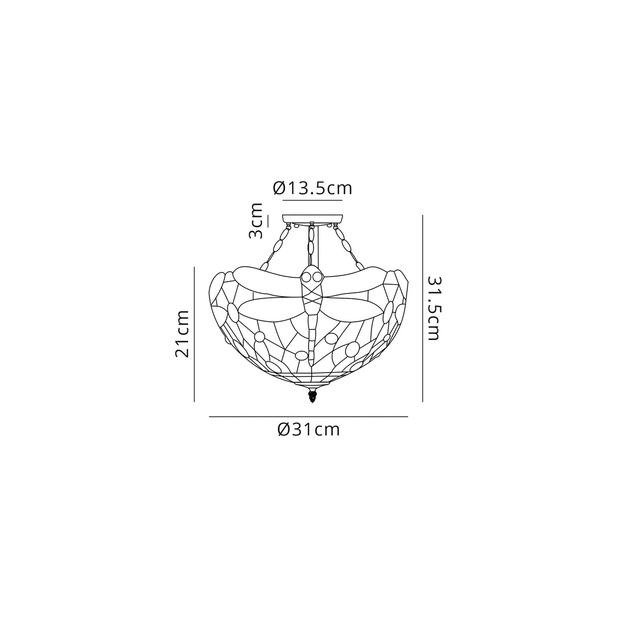 Hinnigan 2 Light Semi Flush E27 With 30cm Tiffany Shade, Purple/Pink/Crystal/Aged Antique Brass