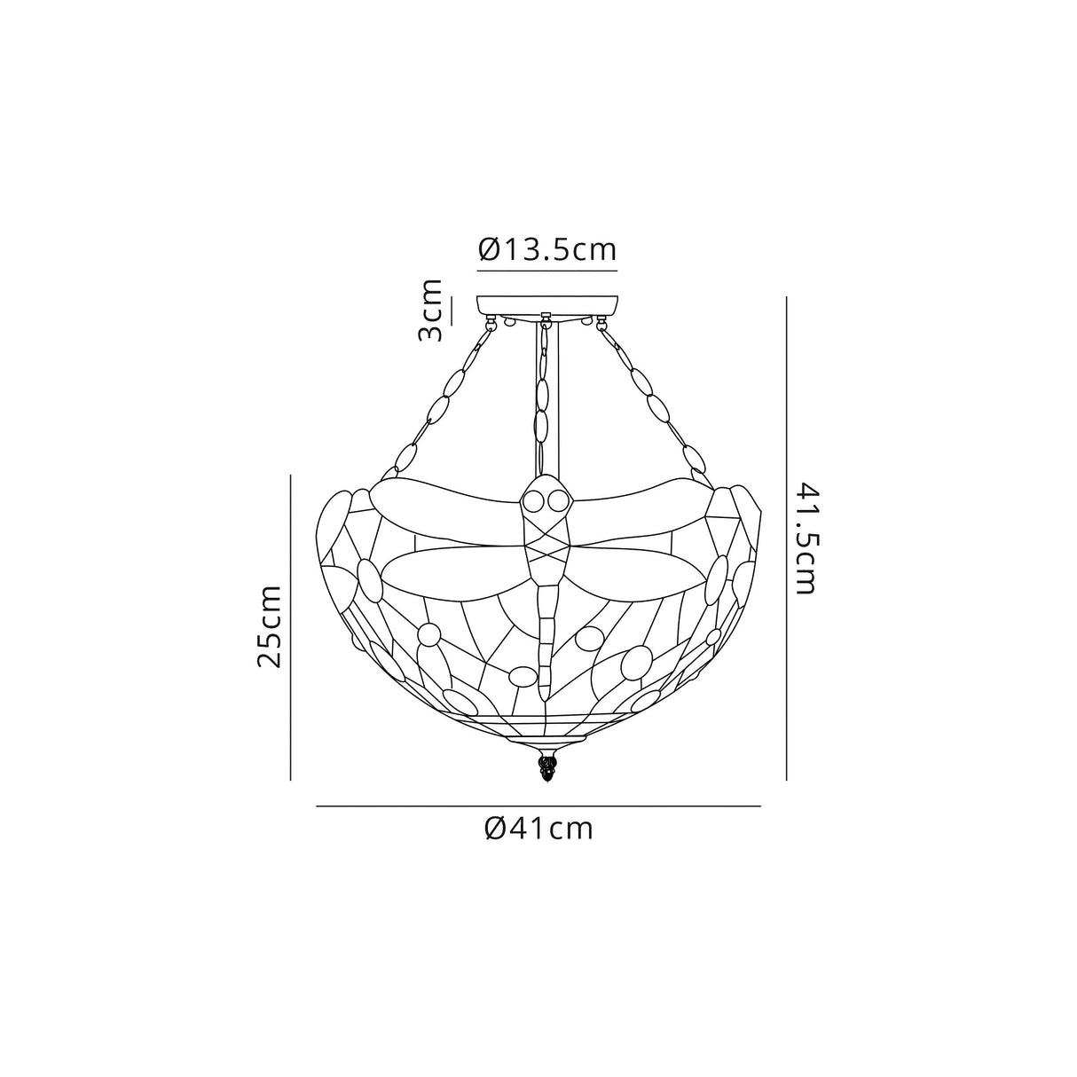 Hinnigan 3 Light Semi Flush E27 With 40cm Tiffany Shade, Purple/Pink/Crystal/Aged Antique Brass