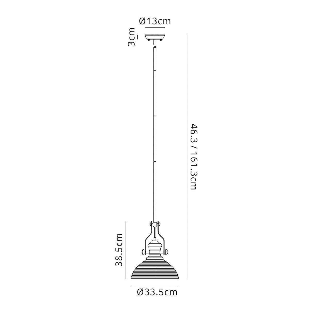 Munro 1 Light Pendant E27 With 33.5cm Prismatic Glass Shade, Polished Nickel/Clear