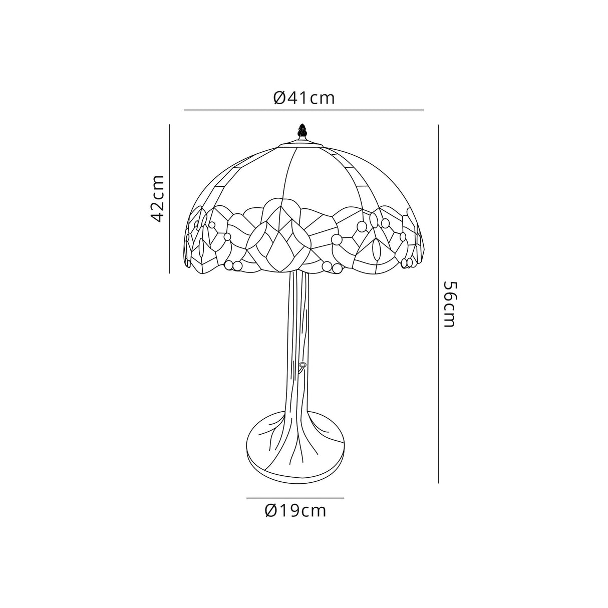 Siddall 2 Light Tree Like Table Lamp E27 With 40cm Tiffany Shade, Blue/Clear Crystal/Aged Antique Brass
