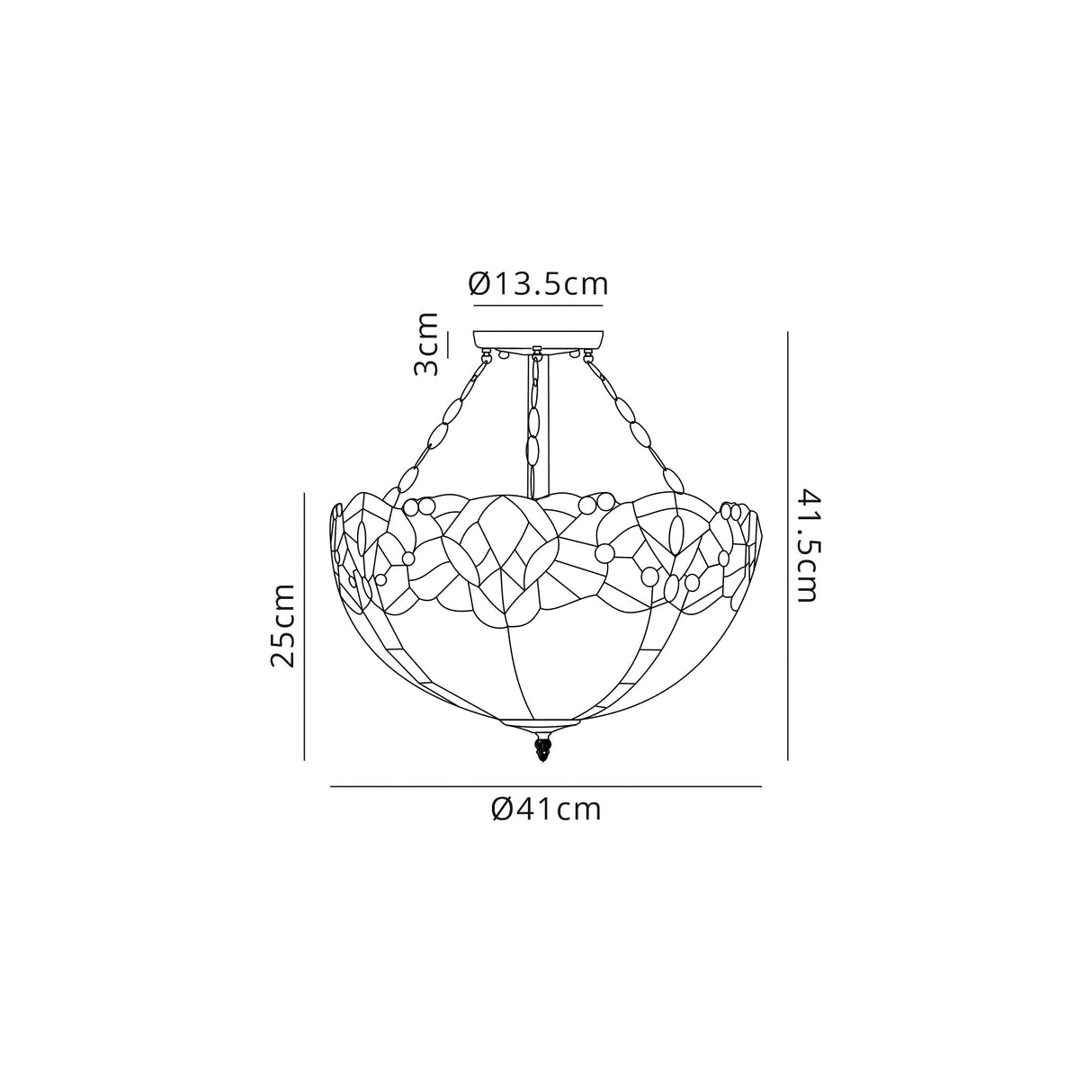 Siddall 3 Light Semi Flush E27 With 40cm Tiffany Shade, Blue/Clear Crystal/Aged Antique Brass