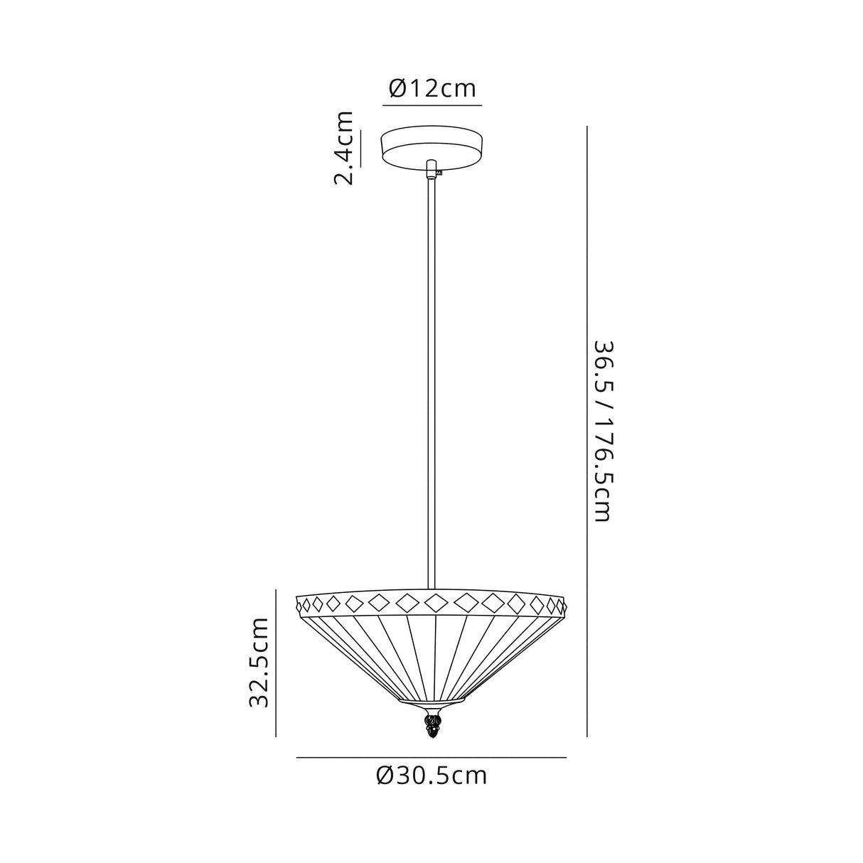 Wearne 1 Light Uplighter Pendant E27 With 30cm Tiffany Shade, Amber/Cream/Crystal/Black