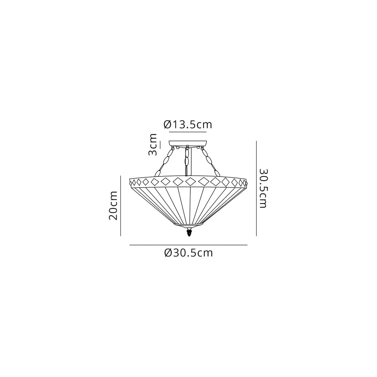 Wearne 2 Light Semi Flush E27 With 30cm Tiffany Shade, Amber/Cream/Crystal/Aged Antique Brass