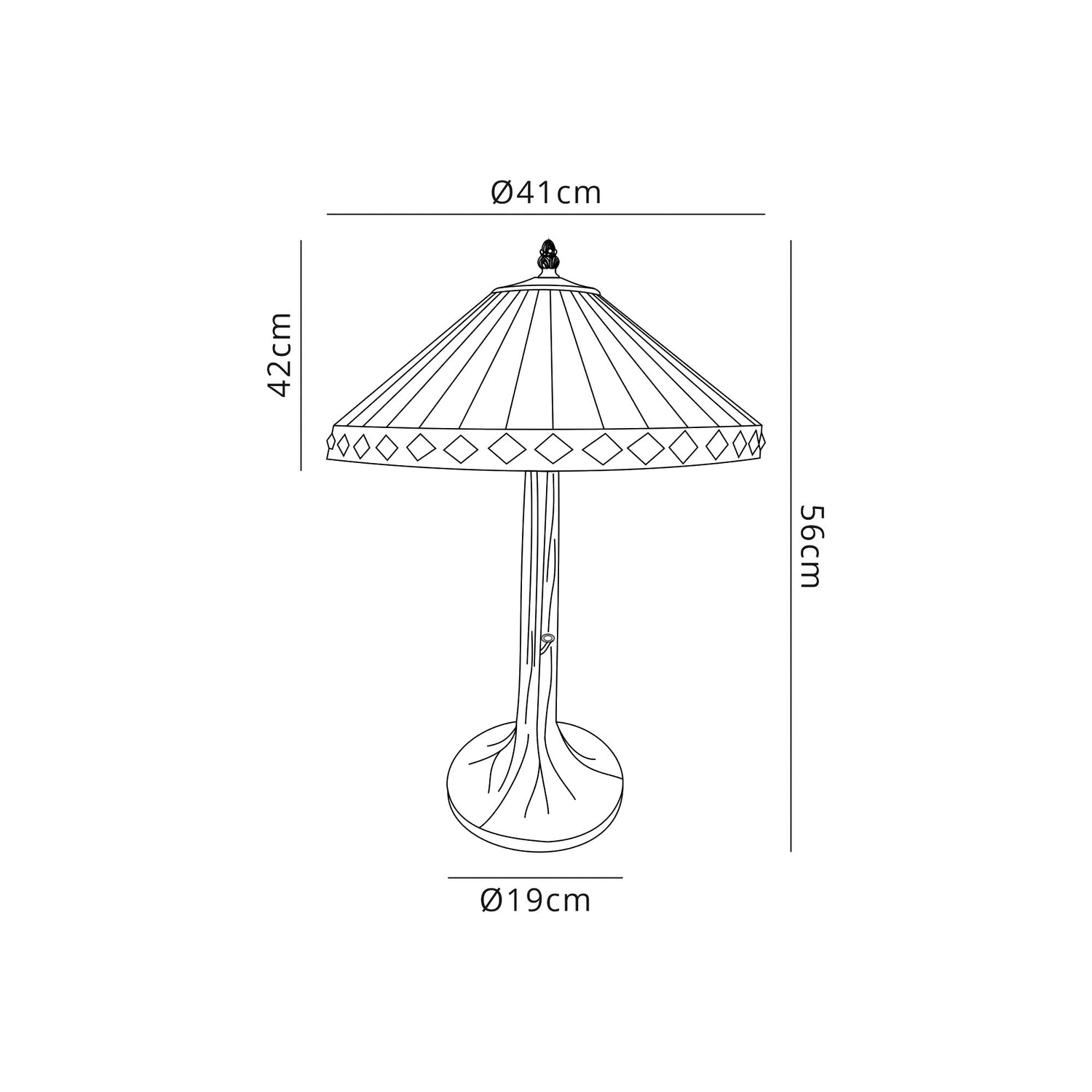 Wearne 2 Light Tree Like Table Lamp E27 With 40cm Tiffany Shade, Amber/Cream/Crystal/Aged Antique Brass