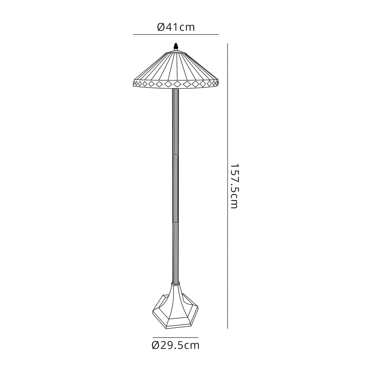 Wearne 2 Light Octagonal Floor Lamp E27 With 40cm Tiffany Shade, Amber/Cream/Crystal/Aged Antique Brass