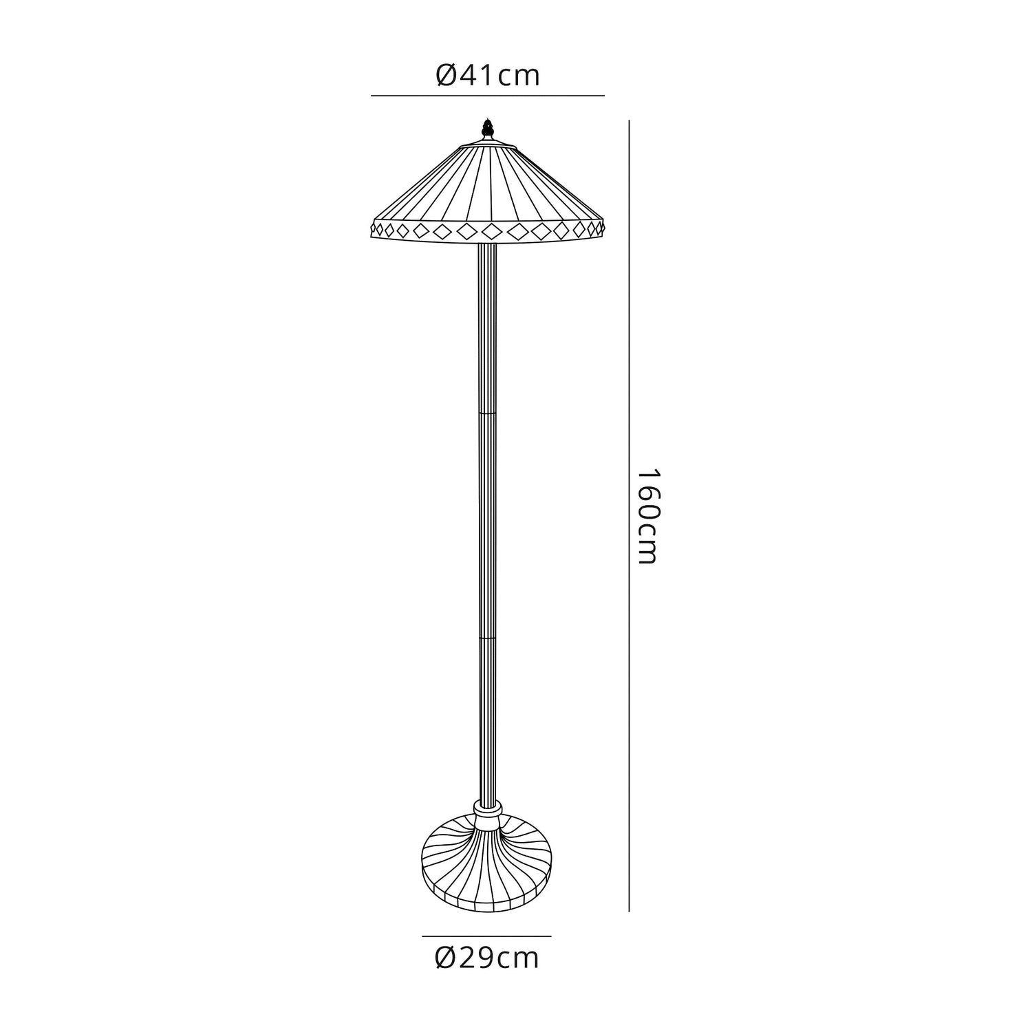 Wearne 2 Light Stepped Design Floor Lamp E27 With 40cm Tiffany Shade, Amber/Cream/Crystal/Aged Antique Brass