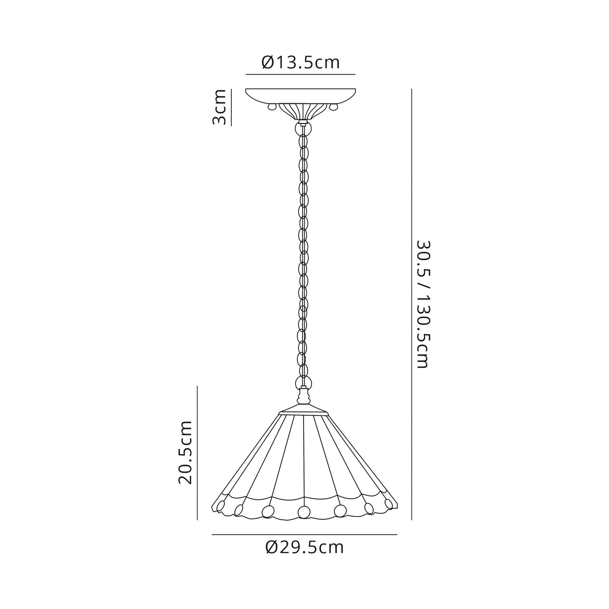 Williams 1 Light Downlighter Pendant E27 With 30cm Tiffany Shade, Green/Cream/Crystal/Aged Antique Brass