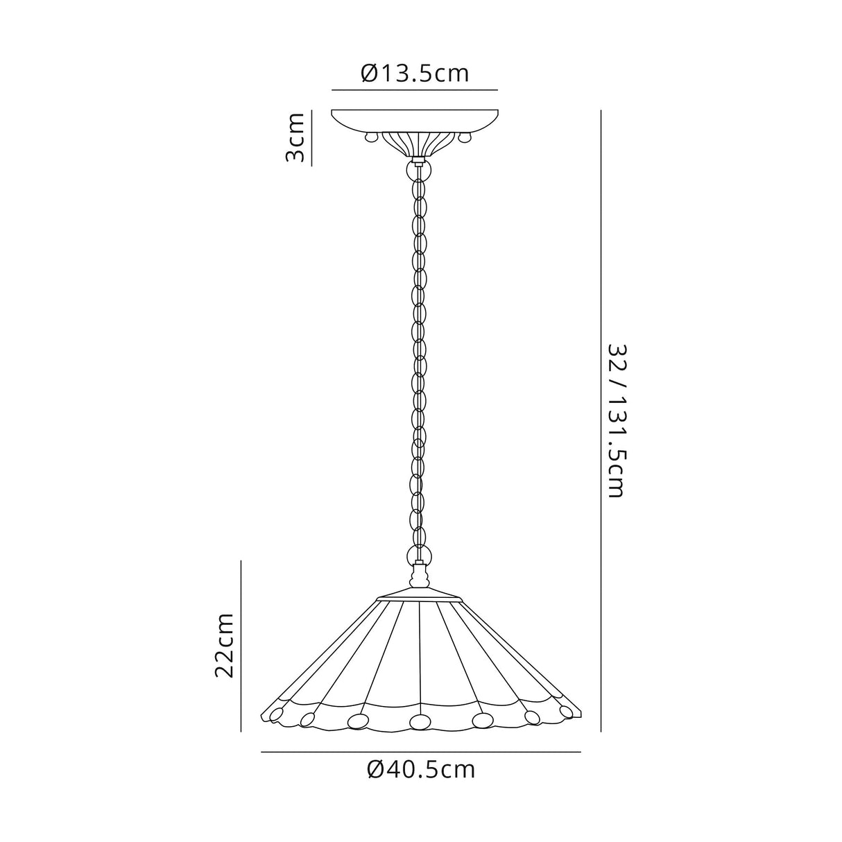 Williams 1 Light Downlighter Pendant E27 With 40cm Tiffany Shade, Blue/Cream/Crystal/Aged Antique Brass