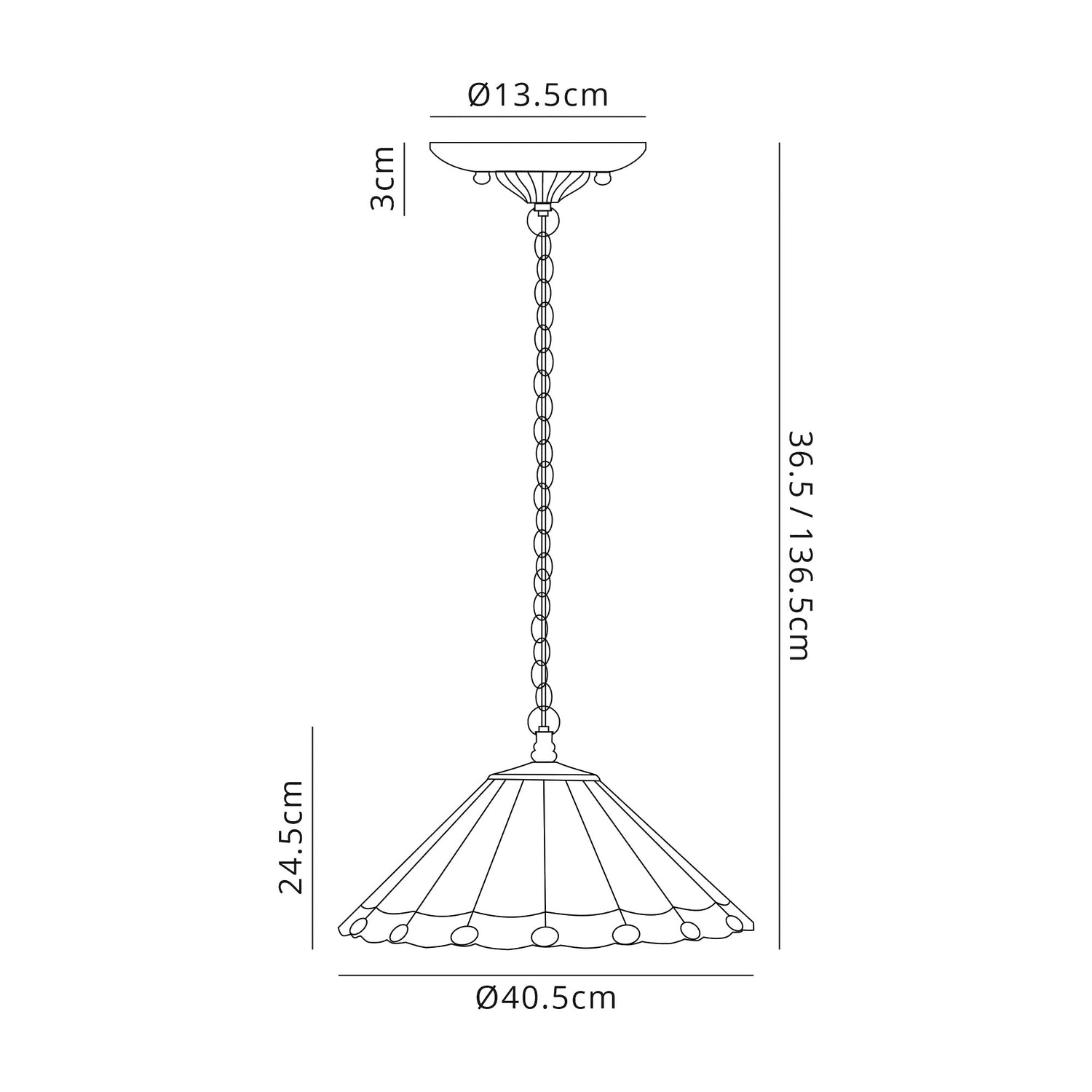 Williams 3 Light Downlighter Pendant E27 With 40cm Tiffany Shade, Blue/Cream/Crystal/Aged Antique Brass
