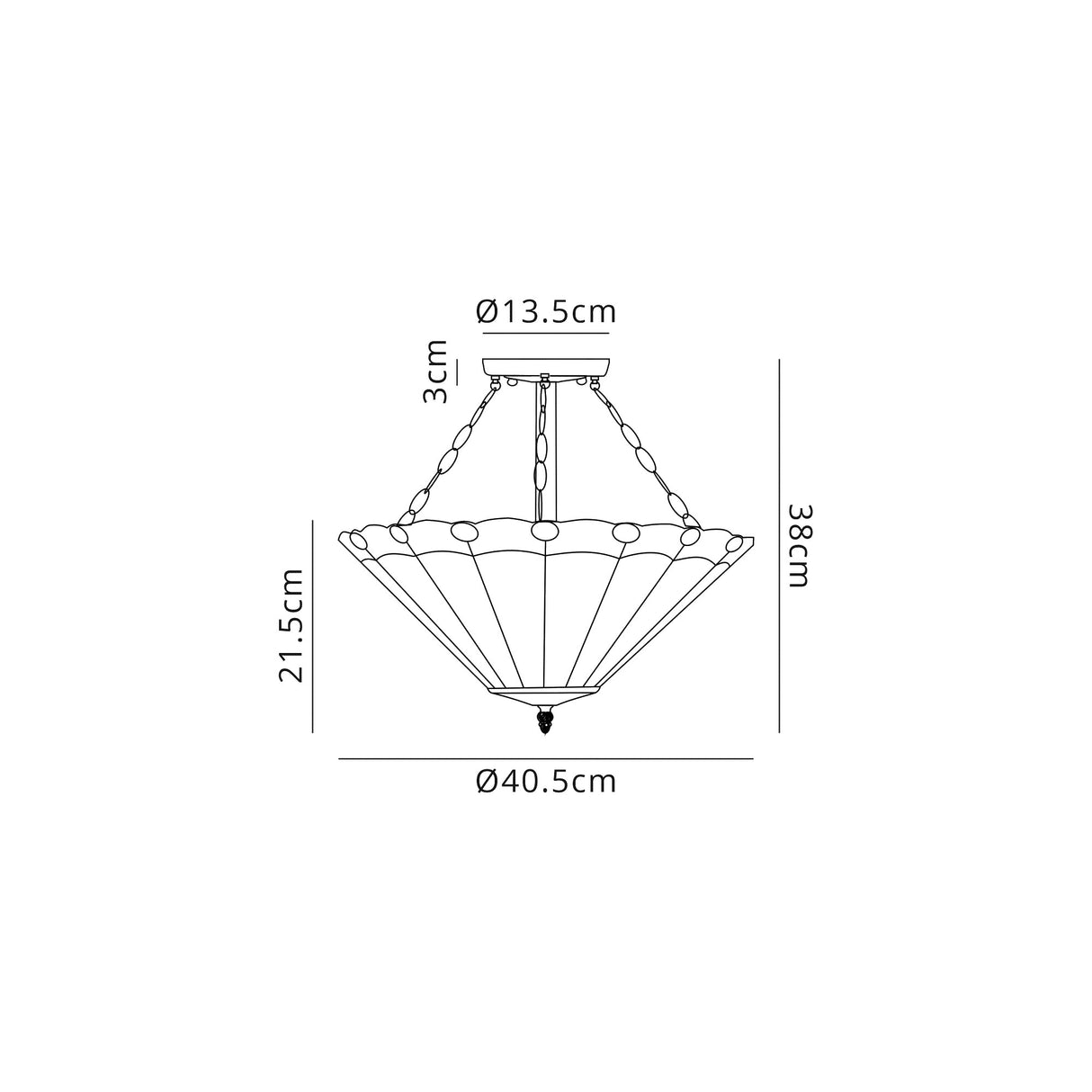 Williams 3 Light Semi Flush E27 With 40cm Tiffany Shade, Blue/Cream/Crystal/Aged Antique Brass
