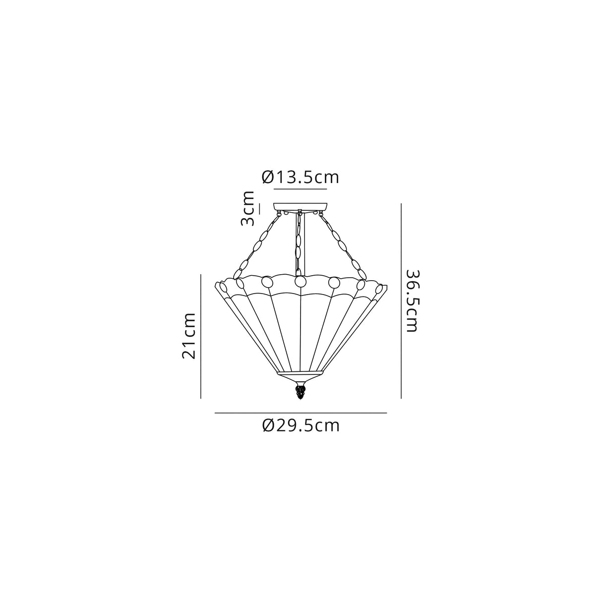 Williams 3 Light Semi Flush E27 With 30cm Tiffany Shade, Grey/Cream/Crystal/Aged Antique Brass