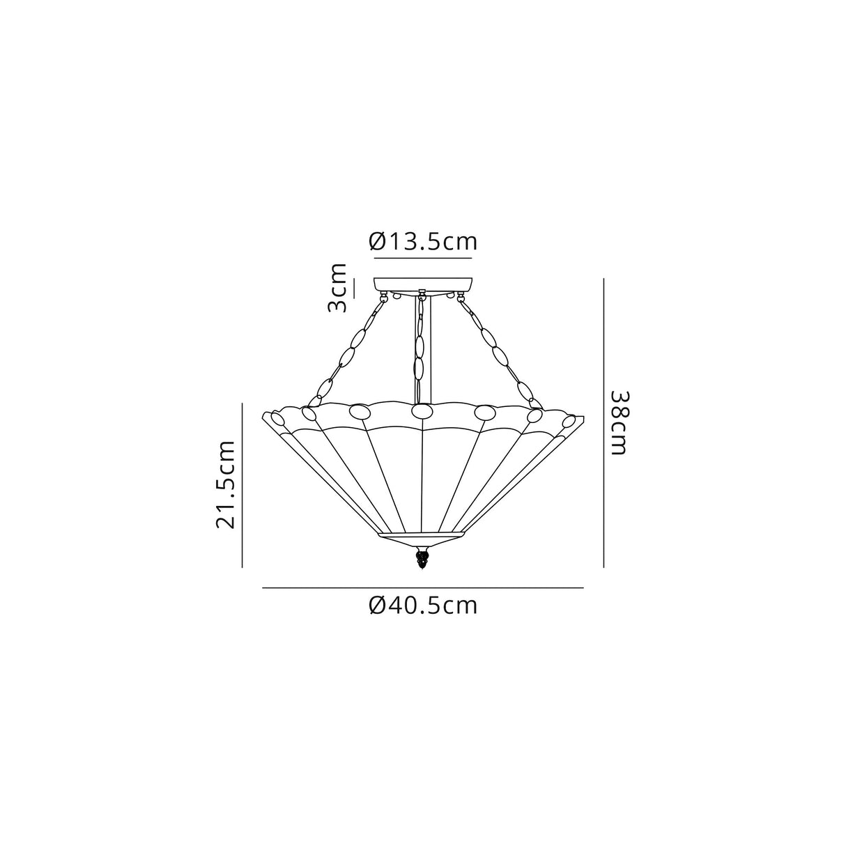 Williams 3 Light Semi Flush E27 With 40cm Tiffany Shade, Grey/Cream/Crystal/Aged Antique Brass