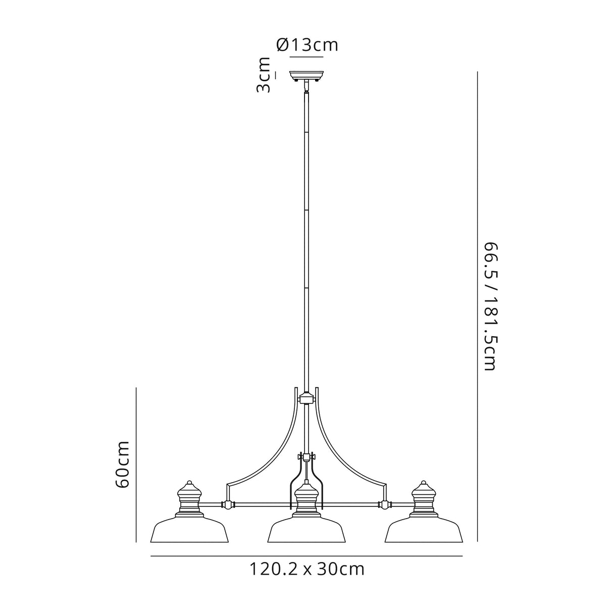 Munro 3 Light Linear Pendant E27 With 30cm Flat Round Glass Shade, Polished Nickel, Clear