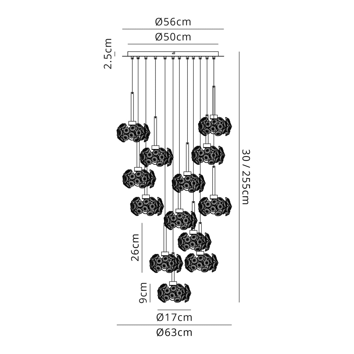 Byrne 13 Light G9 2.5m Round Multiple Pendant With Polished Chrome And Crystal Shade