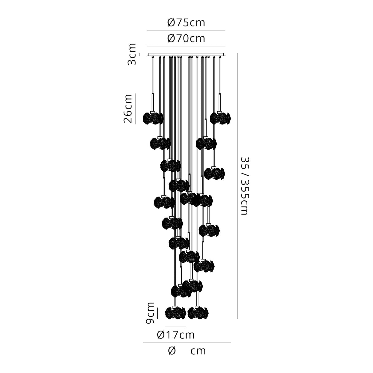 Byrne 19 Light G9 3.5m Round Multiple Pendant With Polished Chrome And Crystal Shade, Item Weight: 19.4kg