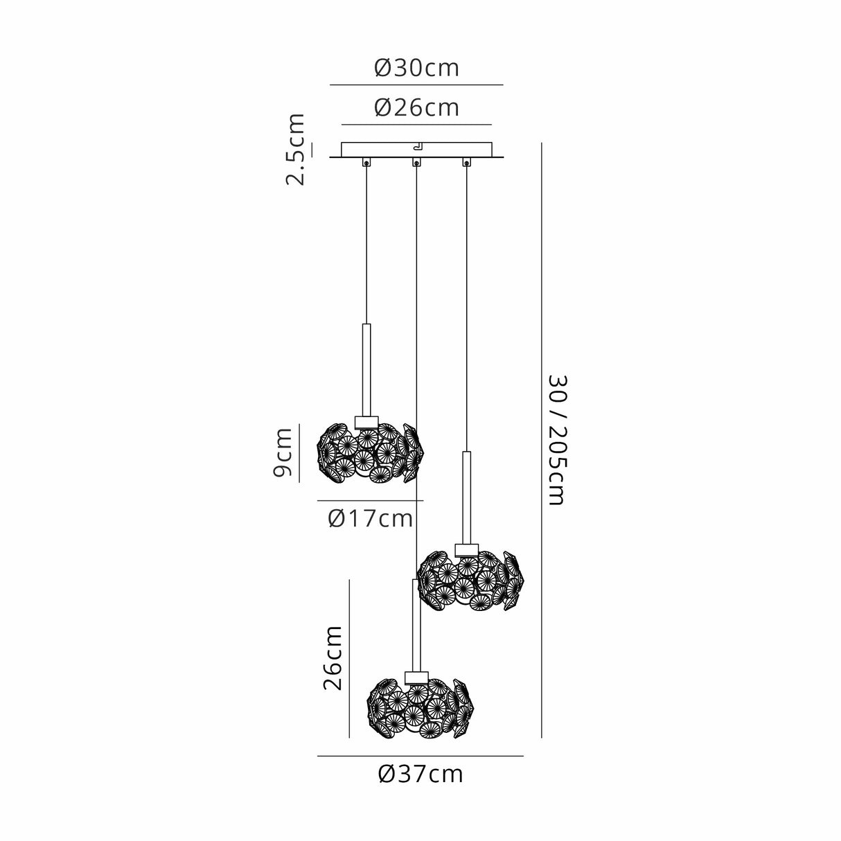 Byrne 3 Light G9 2m Round Pendant With French Gold And Crystal Shade