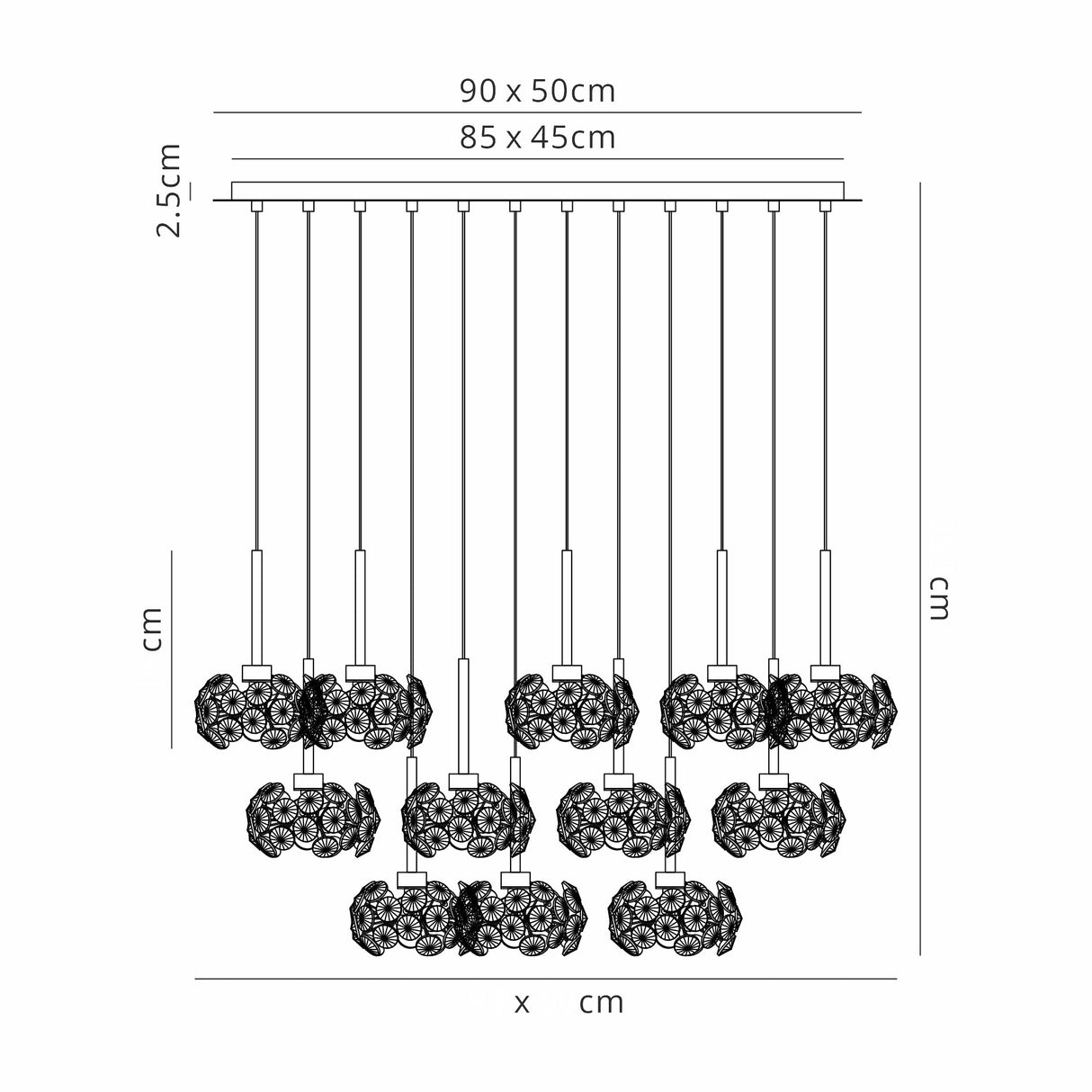 Byrne 19 Light G9 3.5m Oval Multiple Pendant With French Gold And Crystal Shade, Item Weight: 18.4kg